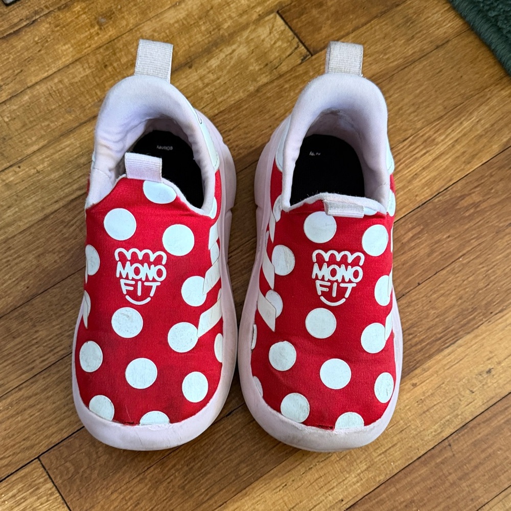 adidas Kids Red and White Polka Dot Slip-On Sneakers